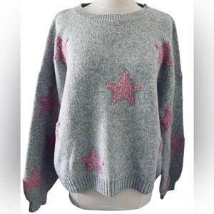Threaded Leaf Boutique Brand Gray Sweater with Pink Star Accents Size XL